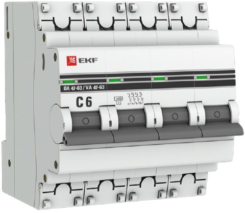 Выключатель автоматический EKF PROxima ВА47-63 4п 6А C 4.5кА картинка